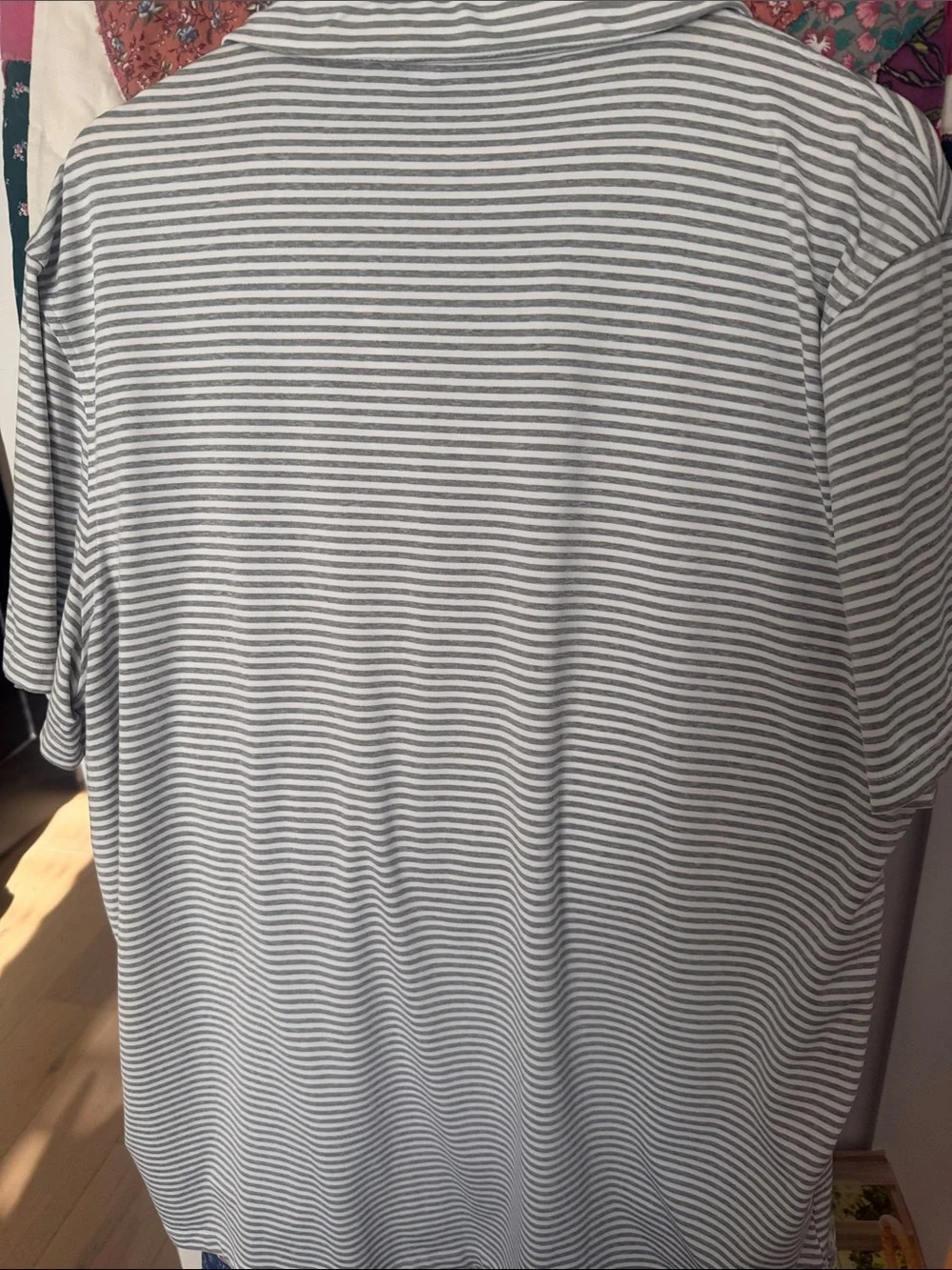 J. Crew Men's Gray and White Striped Polo